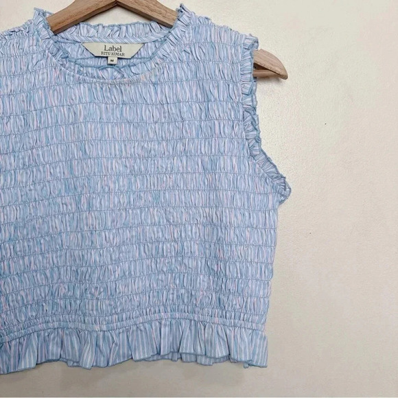 Label Ritu Kumar Womens  Medium Blue Pink Smocked Crop Top - Picture 6 of 11